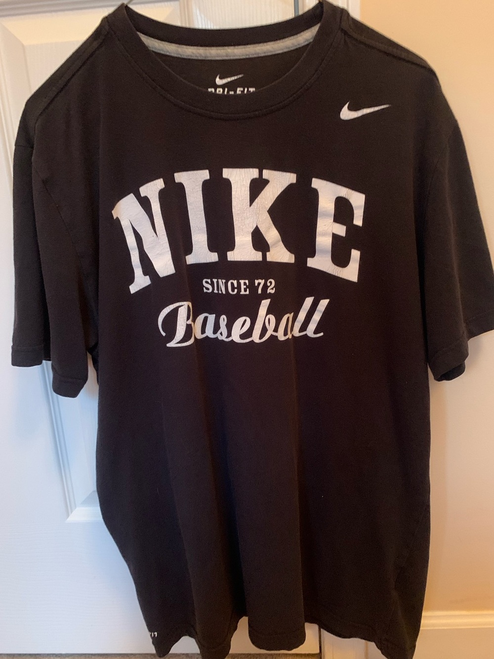 Nike Black Short Sleeve Baseball Graphic Tee with White Logo